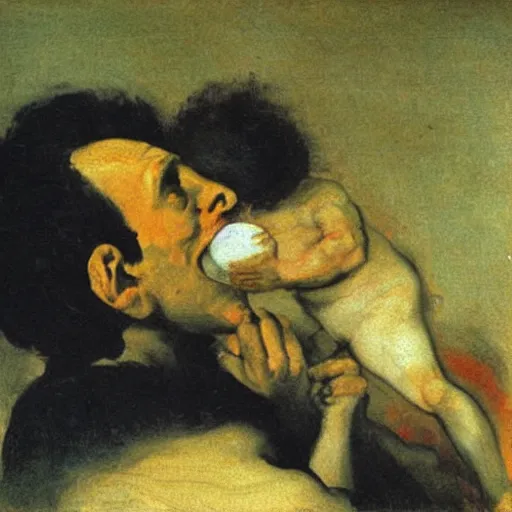 Prompt: saturn devouring his son, painting by francisco goya, oil painting
