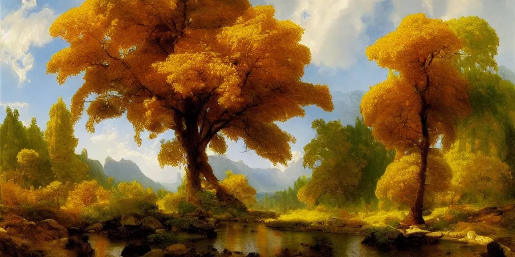 Image similar to lone maple tree growing in grand cayon, thomas moran, oil painting, highly detailed, masterpiece