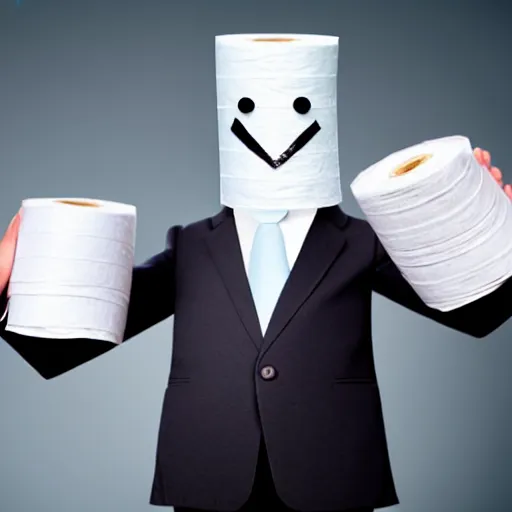 Image similar to a businessman with hands made of toilet paper