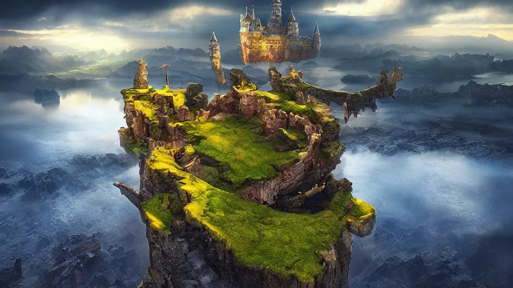 Prompt: amazing landscape photo of a floating castle in the sky, sky island by marc adamus, beautiful dramatic lighting