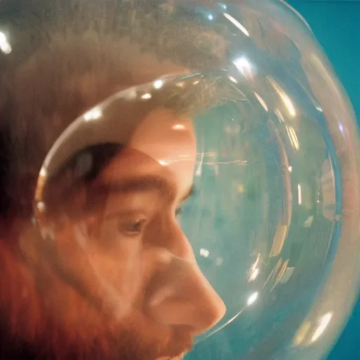 Image similar to movie still of a man inside a bubble, artsy film, beautiful composition, 3 5 mm film