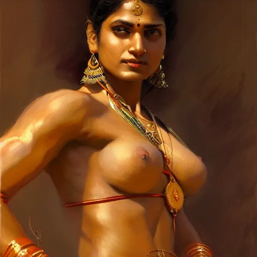 Image similar to a fit indian woman. highly detailed painting by gaston bussiere, craig mullins, j. c. leyendecker 8 k