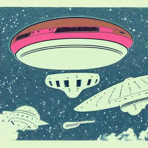 Prompt: a risograph of a ufo