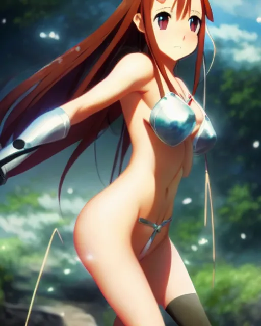 Image similar to very beautiful photo of asuna from sao, asuna by a - 1 pictures, by greg rutkowski, gil elvgren, enoch bolles, glossy skin, pearlescent, anime, maxim magazine, vert coherent