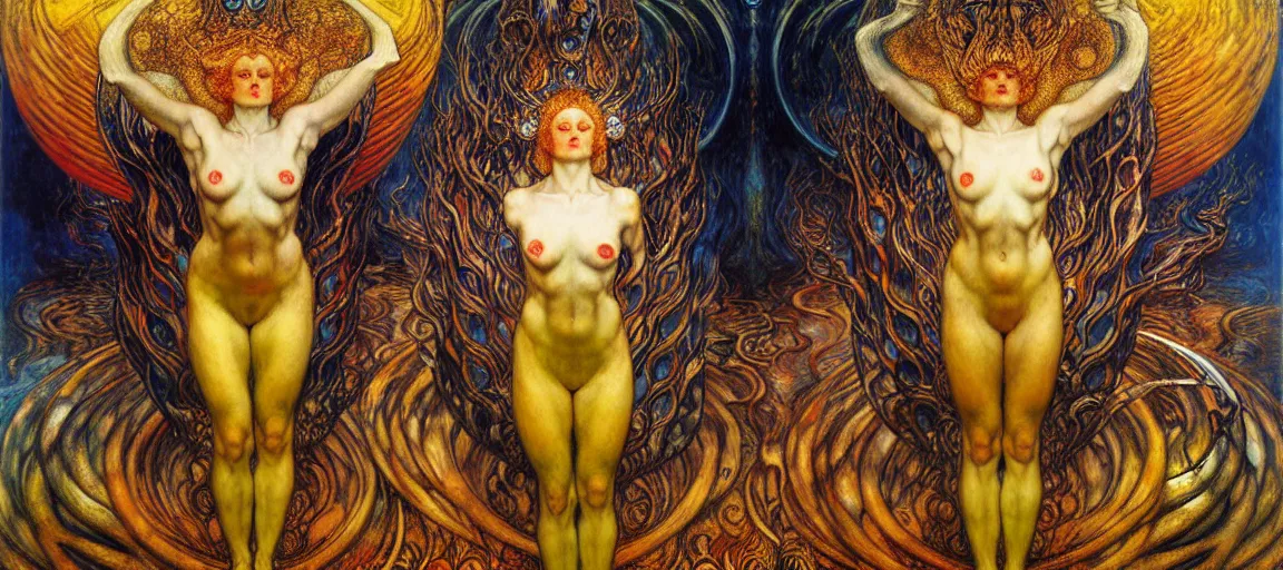 Image similar to Divine Chaos Engine by Karol Bak, Jean Delville, William Blake, Gustav Klimt, and Vincent Van Gogh, symbolist, visionary