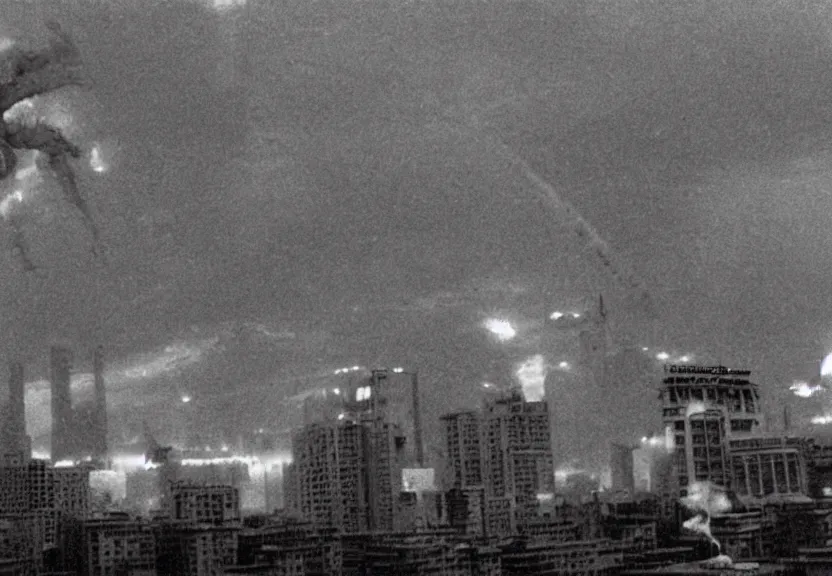 Prompt: Pulgasari the North Korean starfish monster destroying Pyongyang city, volumetric lighting, filmstill, produced by Kim Jong-il, Kodachrome, kaiju-eiga, monster movie, communist propaganda, film noir, 35mm film grain, Cooke Varotal 20-100mm T3.1, in the style of Ishirō Honda and Shinya Tsukamoto