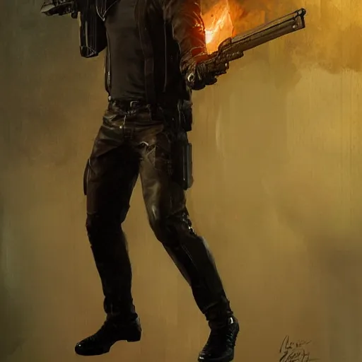 Image similar to anthony starr as wesker, full body, dynamic pose, painted by greg rutkowski