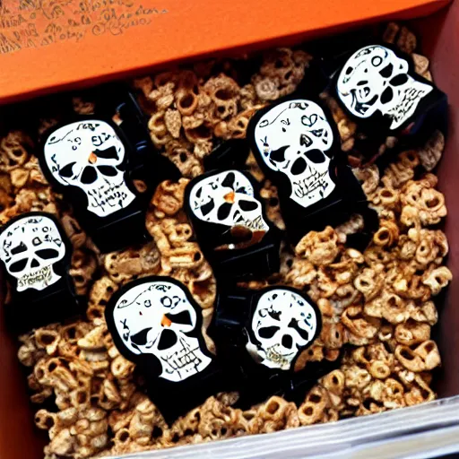 Prompt: box of skull breakfast cereal