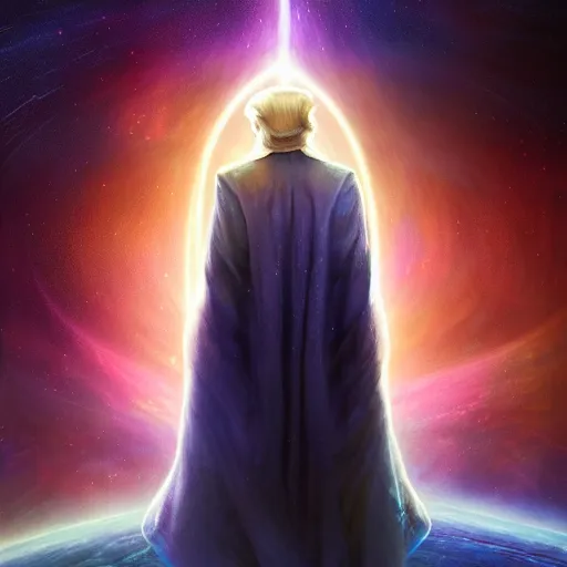 Prompt: the cosmic god of the elder days president!!! donald!!! trump!!! that awaits you at the end of all of space and time. cinematic, stunning, robert galbraith, tom burke, strong, highly detailed, digital painting, artstation, smooth, hard focus, illustration, horror, art by jessica rossier and and brian froud