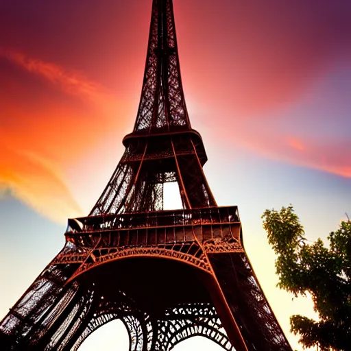 Image similar to flying dragon over the eiffel tower, paris, sunset