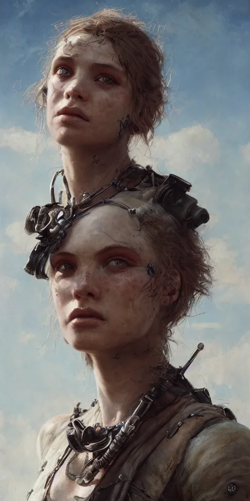 Image similar to mad max, beautiful young girl masterpiece by Edgar Maxence and Ross Tran and Michael Whelan, 8k, octane render