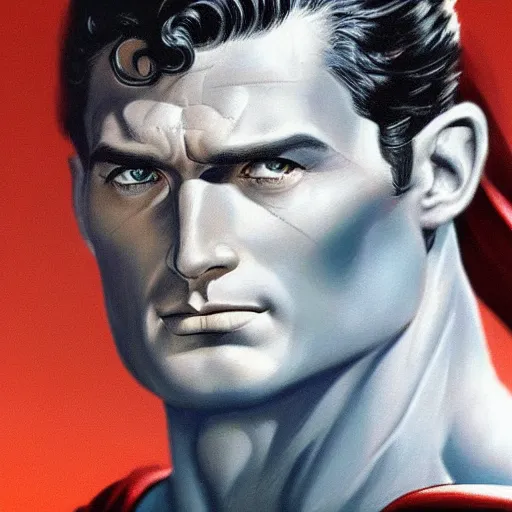 Image similar to an ultra - realistic head and shoulders portrait painting of superman in the style of frank frazetta. 4 k. ultra - realistic. highly detailed. dark fantasy. epic lighting.