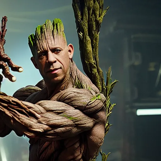 Image similar to film still of Vin Diesel as Groot in Guardians of the Galaxy