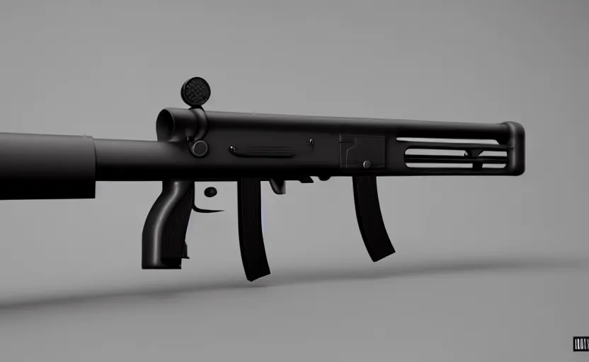 Image similar to modern submachine gun, design concept art, minimalist, studio lighting, 3d render, octane render