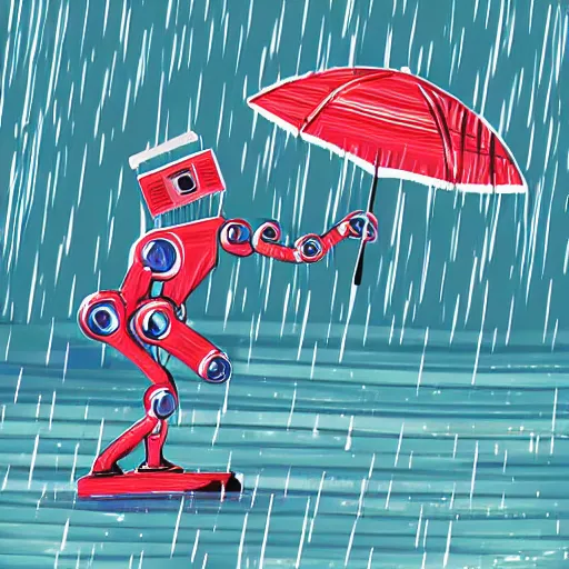 Prompt: robot dancing in the rain, digital art