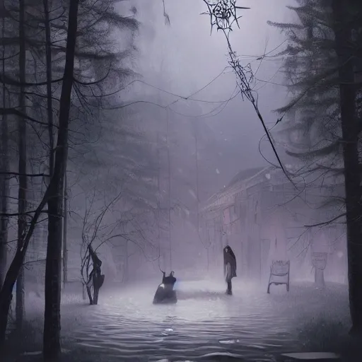 Image similar to Intense terrifying life moments from the worst of our nightmares, intricate, elegant, fantasy, highly detailed, digital painting, sharp focus, illustration, beautiful volumetric lighting, epic light, artstation, art by Gregory Crewdson