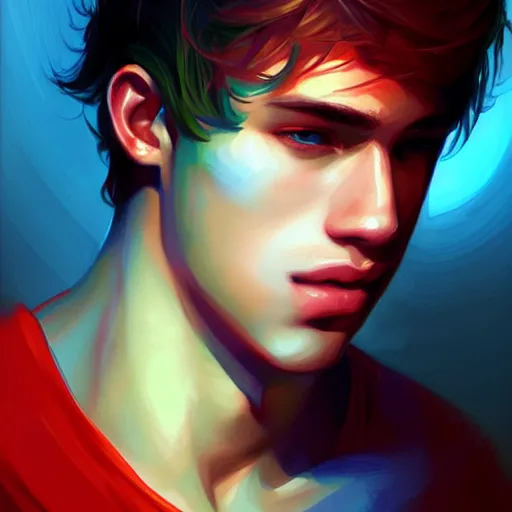 Prompt: colorful and festive captivating hot handsome teenager boy shirtless. rich vivid colors, ambient lighting, dynamic lighting, 4 k, atmospheric lighting, painted, intricate, highly detailed by charlie bowater