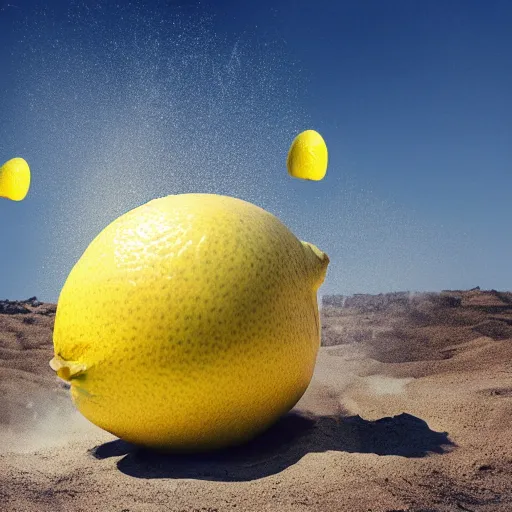 Image similar to a giant lemon hitting the earth creating an explosion