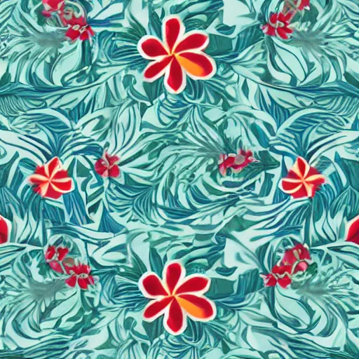 Prompt: hawaiian floral tileable pattern