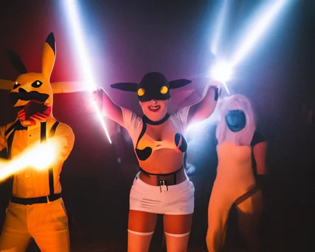 Image similar to pikachu cosplaying as lagu gaga, striking lighting, emotional, canon 1 d.