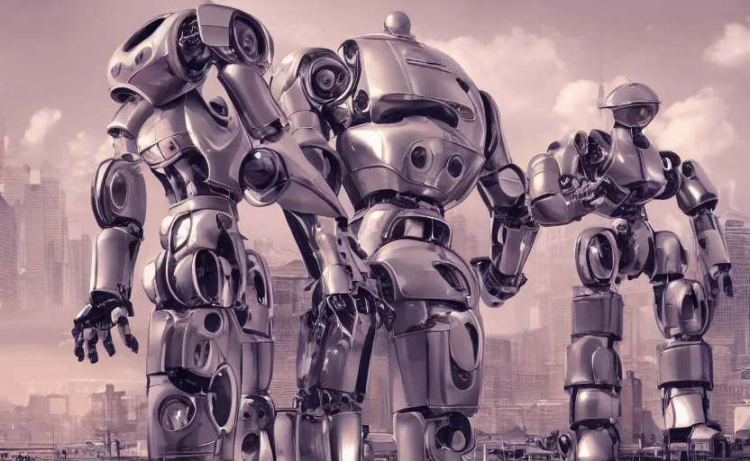 Prompt: berlin after the invasion of gigantic human - like robots, artstation hq, stylized, symmetry, modeled lighting, expressive, retro futurism, studio photo refined, highly detailed, hyper realistic, photo realistic metal render