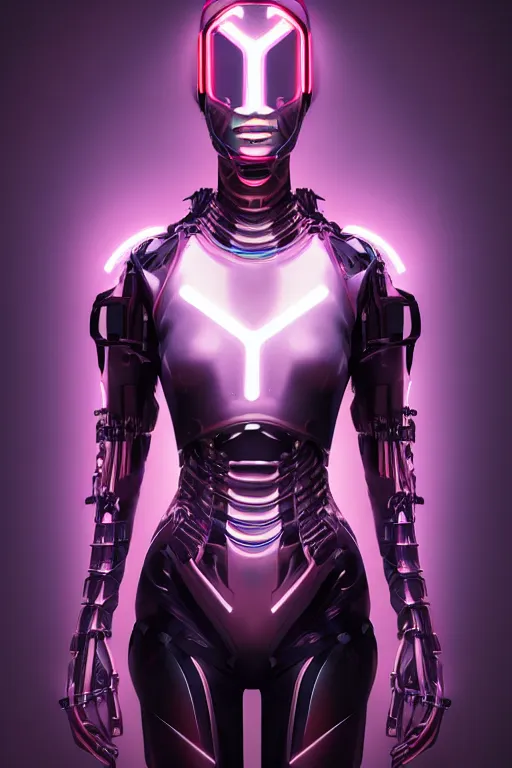 Image similar to portrait of a girl with a biomechanic armor and neon light by Igor Morski, dramatic lighting, highly detailed, trending on artstation