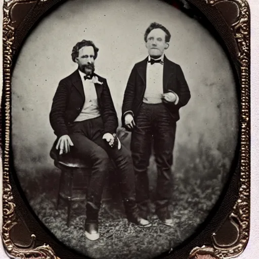 Image similar to tintype photo of rick and morty. 1 8 8 0 s