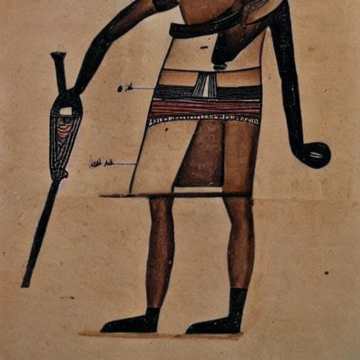 Prompt: Egyptian drawing of a man using a shake weight, ancient, photorealistic