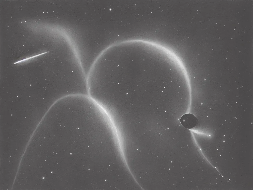 Image similar to Asteroid kissing comet. Painting by Georgia O'Keefe, Karl Blossfeldt