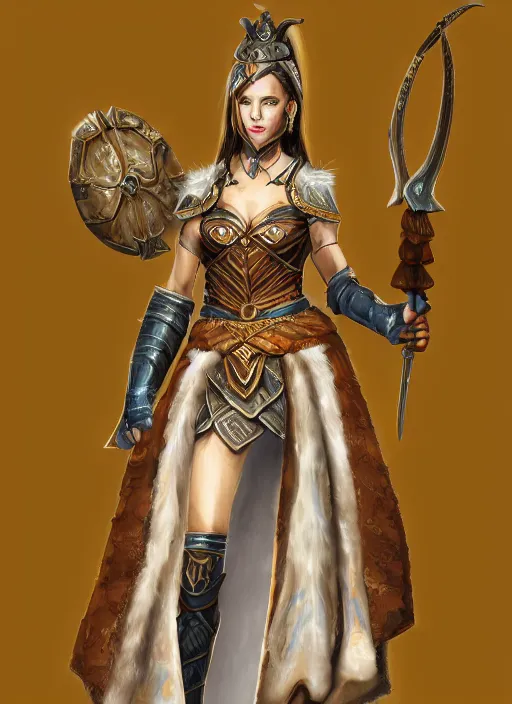 Image similar to detailed full body concept art of a warrior princess in fine clothing, painterly, micro detail