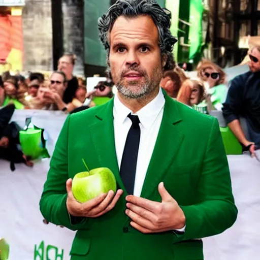 Image similar to mark ruffalo in a green apple costume