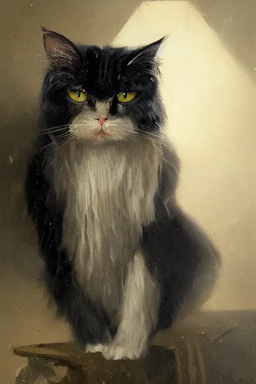 Image similar to of a gelement with the head of a british longhair cat, wearing vest suite in the night club, by greg rutkowski
