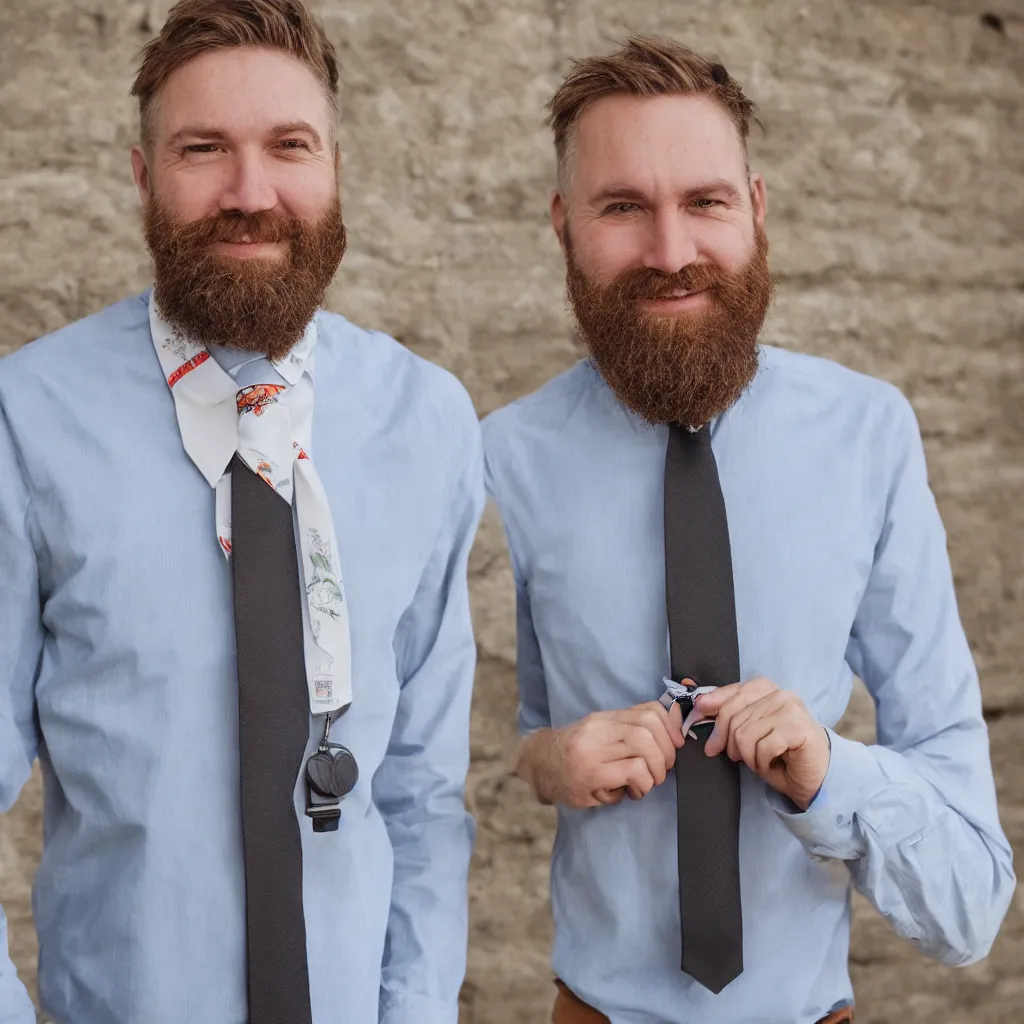 Image similar to bearded white man wearing tie and lanyard