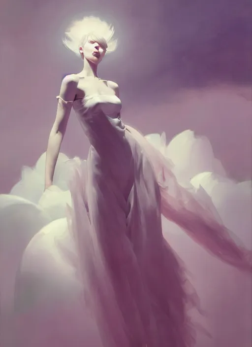 Prompt: character design by james jean, ruan jia, ilya kuvshinov, martine johanna, jakub rebelka ( ( ( portrait of sexy angel in seductive luxurious flowy cloudy dress ) ) ) emerging from lighting and powerful thunder, sharp edges. ultra detailed, majestic, intricate,