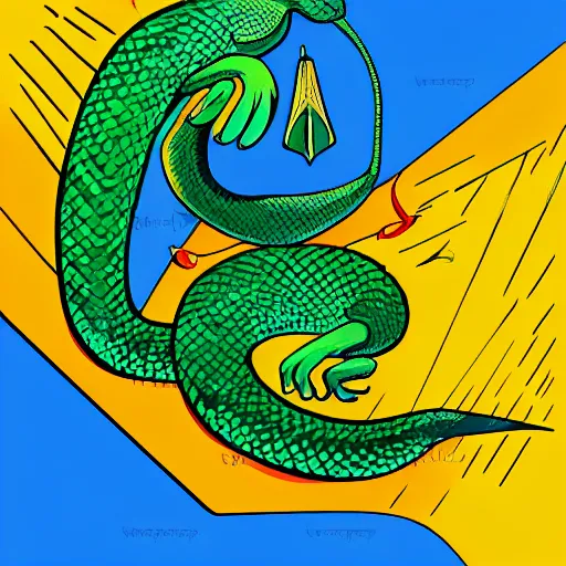 Prompt: a green snake discussing politics with a blue rat, pop art, colorful, extreme details