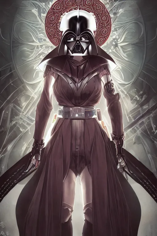 Image similar to anime key visual of a female darth vader goddess!!, intricate, stunning, highly detailed, digital painting, artstation, smooth, hard focus, illustration, art by artgerm and greg rutkowski and alphonse mucha