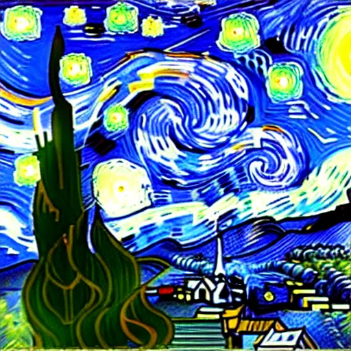 Image similar to painting of a giant shouting ( ( stay puft marshmallow man ) ) in the style of starry night by vincent van gogh intricate detail, low angle,