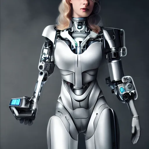 Image similar to beutiful white girl cyborg, full shot, alfred kelsner, artstaition, epic composition