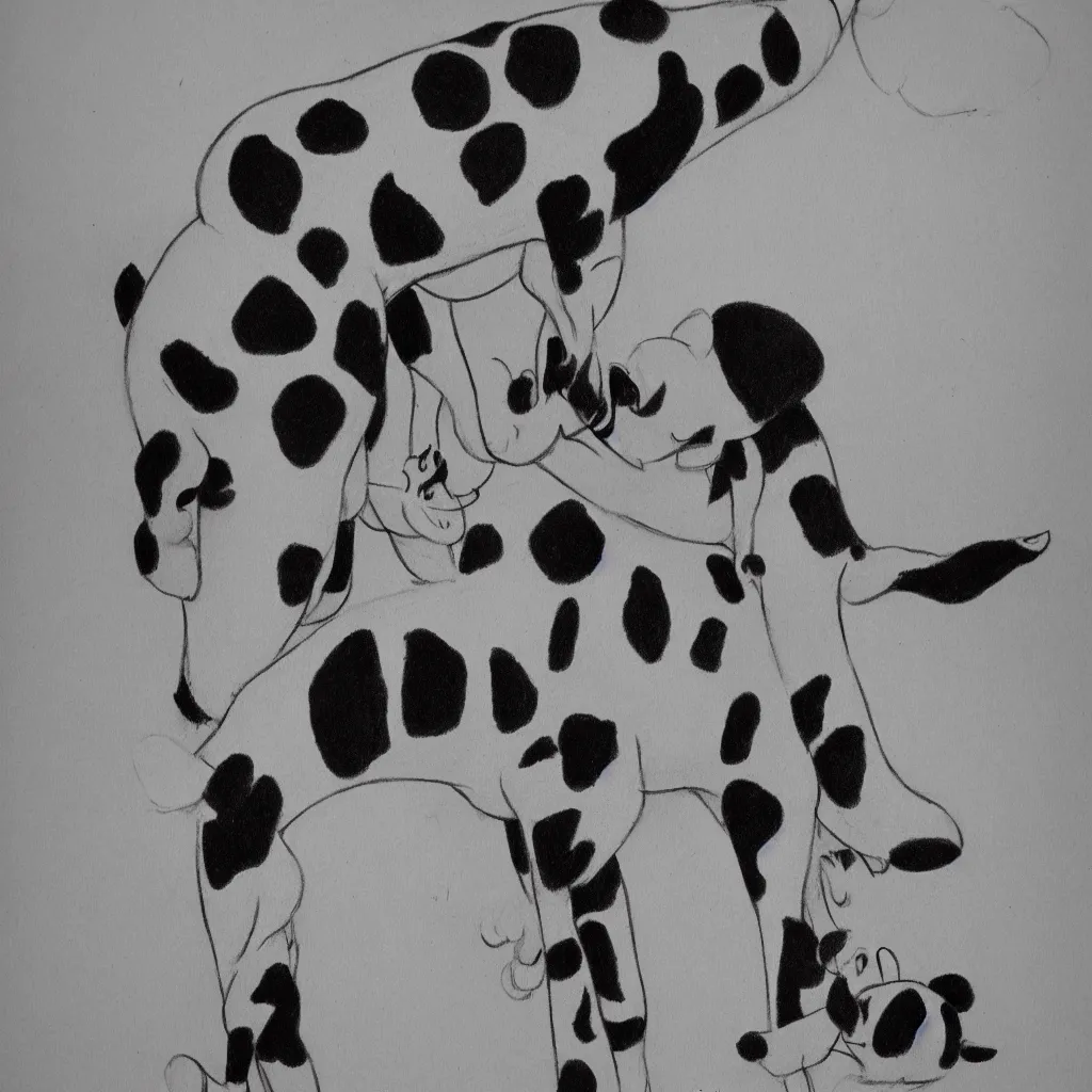 Image similar to drawing from 1 9 2 0's disney animation, white paper, black & white, panda giraffe