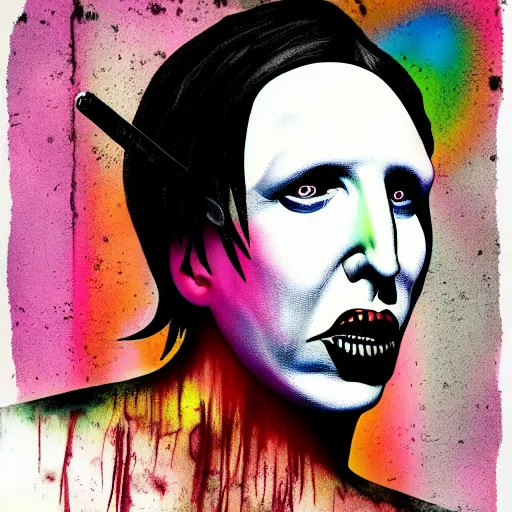 Image similar to graphic illustration, creative design, marilyn manson, biopunk, francis bacon, highly detailed, hunter s thompson, mixed media