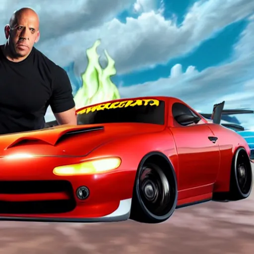 Prompt: vin diesel in hotwheels acceleracers