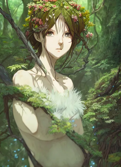 Prompt: a portrait a dryad in a forest, very anime, intricate, tone mapped, ambient lighting, highly detailed, digital painting, artstation, concept art, sharp focus, by makoto shinkai and akihiko yoshida and hidari and wlop