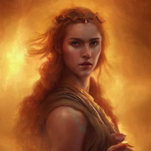 Prompt: majestic gracious regal goddess persephone portrait, ancient greece, atmospheric lighting, painted, intricate, volumetric lighting, beautiful, rich deep colours masterpiece, golden hour, sharp focus, ultra detailed, by leesha hannigan, ross tran, thierry doizon, kai carpenter, ignacio fernandez rios