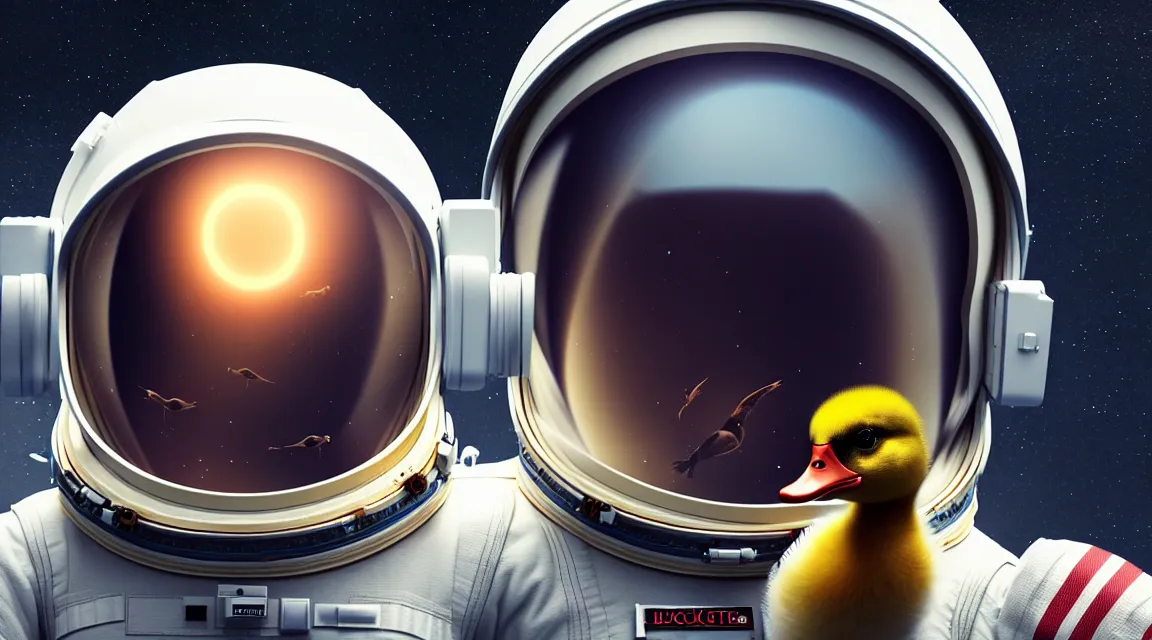 Prompt: epic portrait of an astronaut duckling, awesome gorgeous symmetrical perfect octane vfx maya render realistic