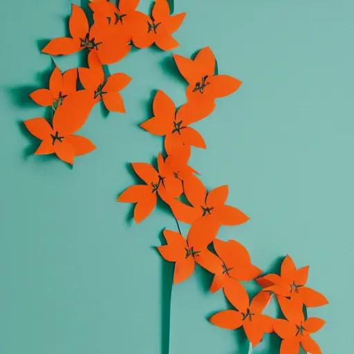 Image similar to A paper cutout garden, cinematic lighting photography , soft teal orange color palette