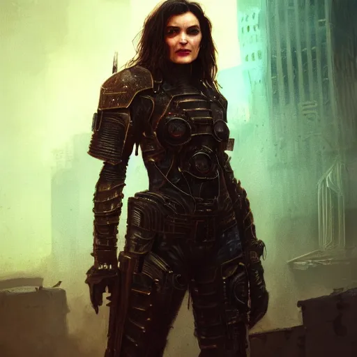 Image similar to rachel weisz portrait, dystopia core, apocalyptic, armor, warrior, dramatic, sharp focus, fiction, neon, fantasy, hyper detailed, digital art, trending in artstation, cinematic lighting, studio quality, smooth render, unreal engine 5 rendered, octane rendered, art style and nixeu and wlop and krenz cushart