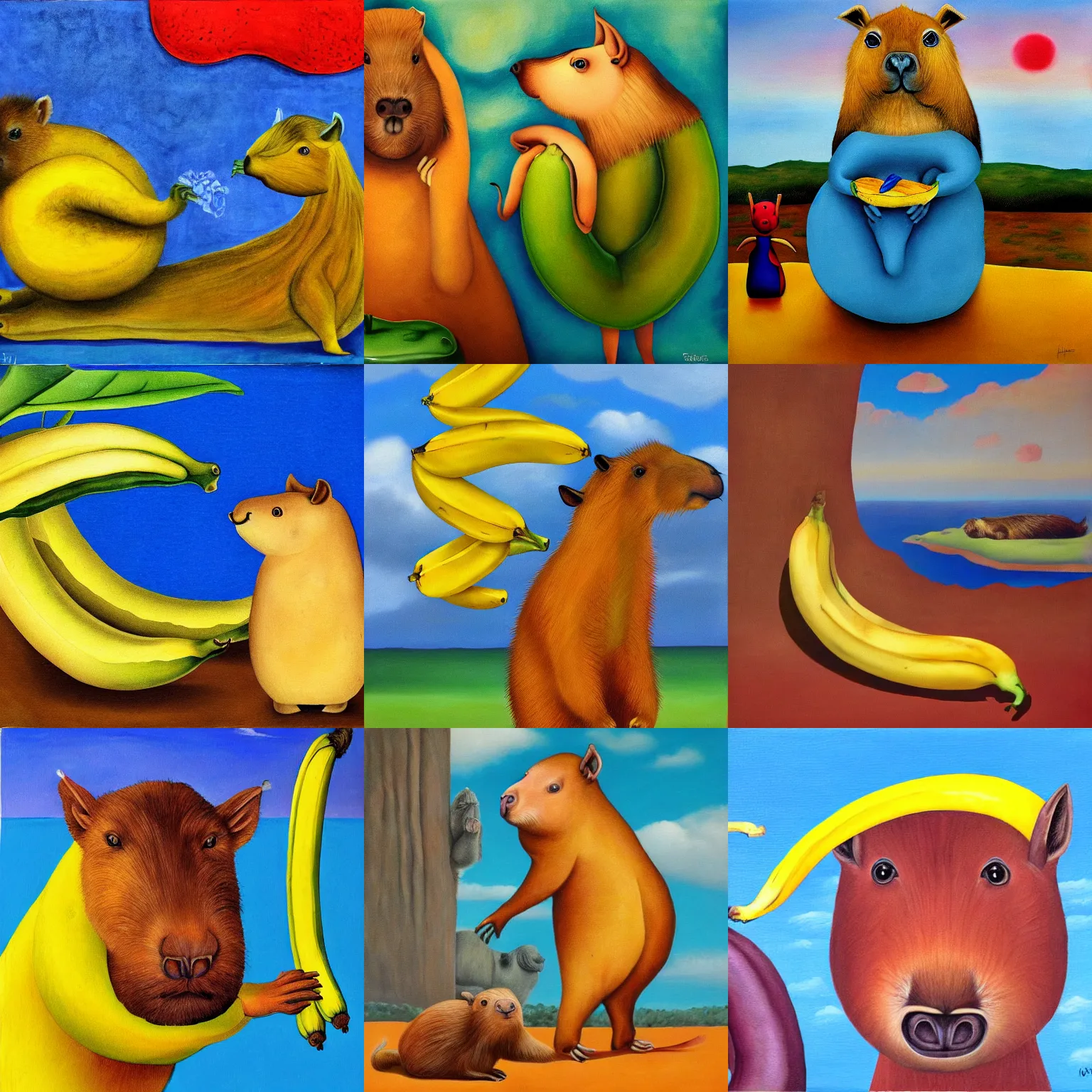 Prompt: surrealistic painting of a banana and a capybara