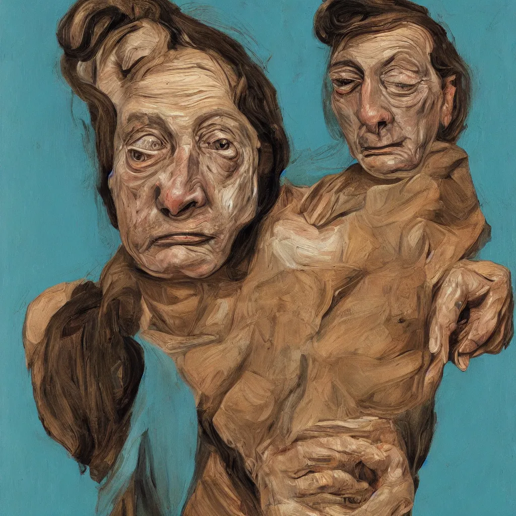 Image similar to high quality high detail painting by lucian freud, jenny savile, unsettling portrait, turquoise, hd