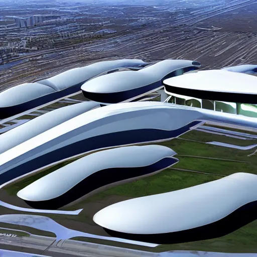 Image similar to LaGuardia if it were designed by Zaha Hadid