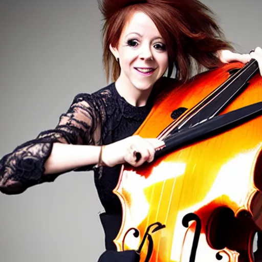 Prompt: Lindsey Stirling playing a double bass